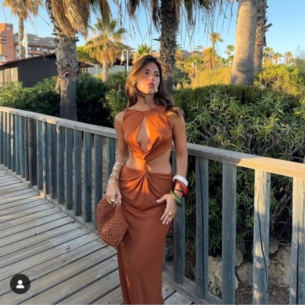 Zara Cut Out Maxi Dress Brown SizeM - Picture 10 of 13